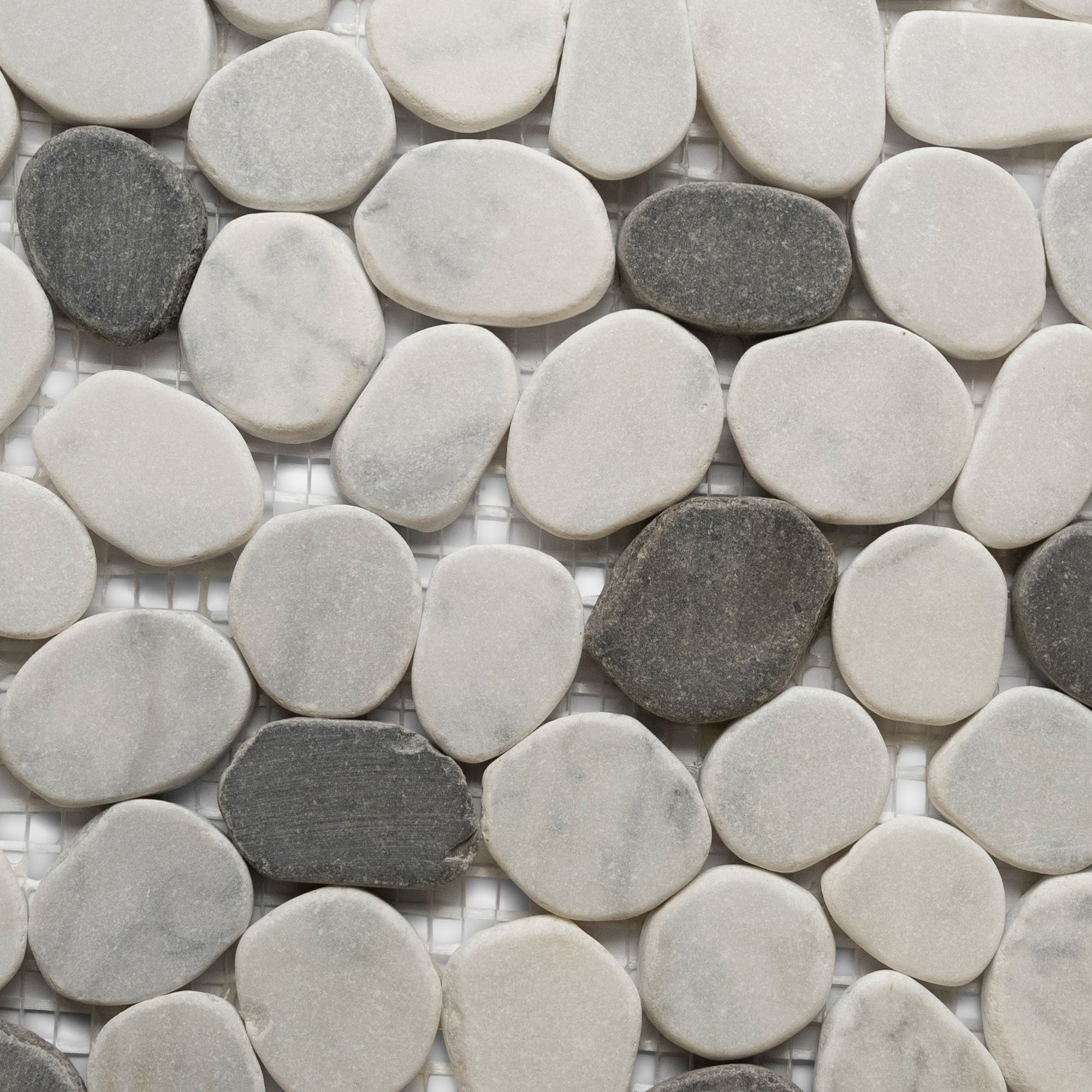 Sliced Mini Oval Super White And Grey Marble Mosaic Tile - Pebble Tile Shop