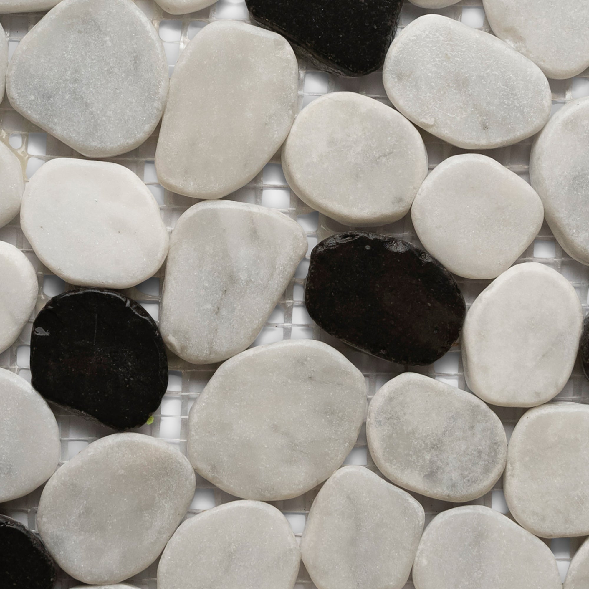 Sliced Mini Oval Super White And Grey Marble Mosaic Tile - Pebble Tile Shop