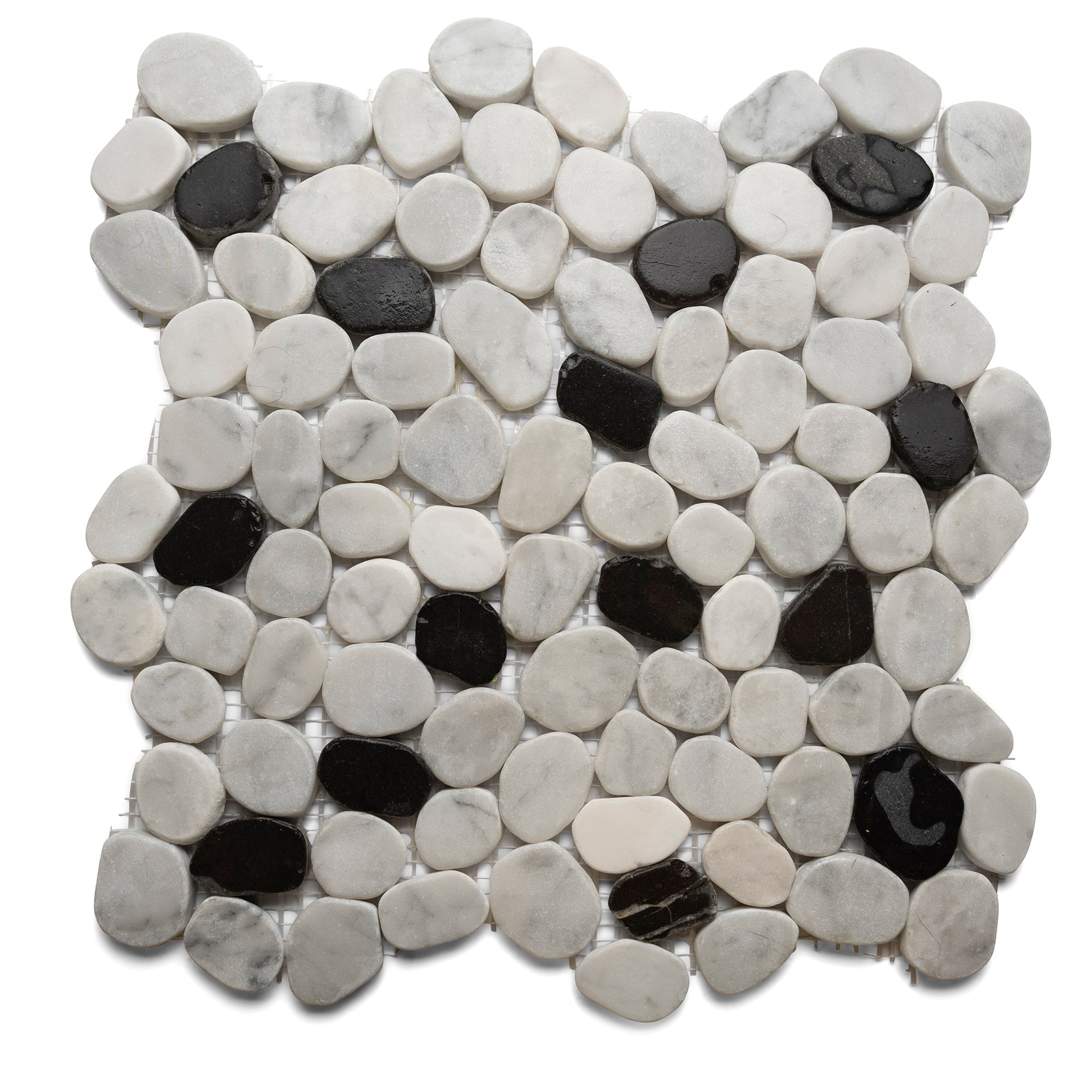 Sliced Mini Oval Super White And Grey Marble Mosaic Tile - Pebble Tile Shop