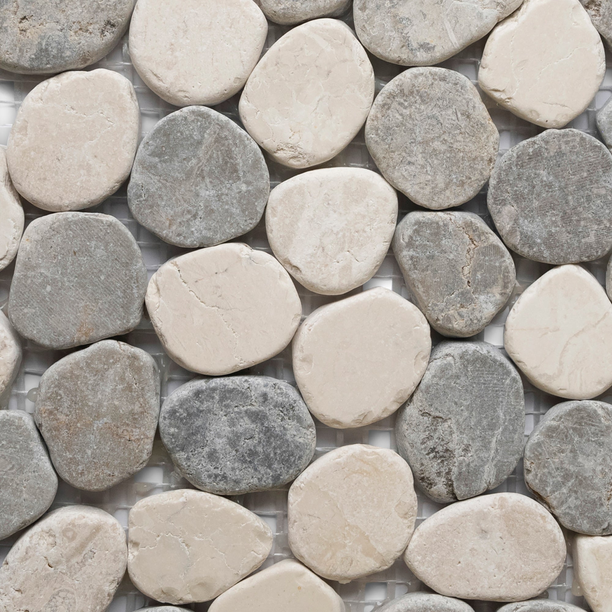 Sliced Mini Stone Grey And White Oval Marble Mosaic Tile - Pebble Tile Shop