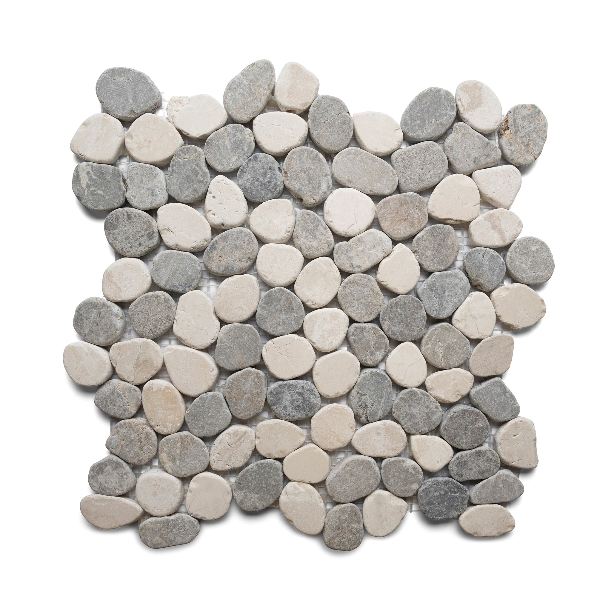 Sliced Mini Stone Grey And White Oval Marble Mosaic Tile - Pebble Tile Shop