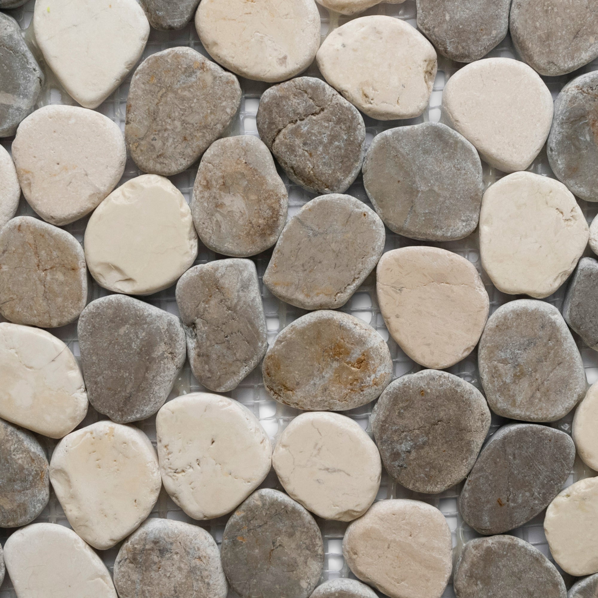 Sliced Mini Stone Grey And White Oval Marble Mosaic Tile - Pebble Tile Shop
