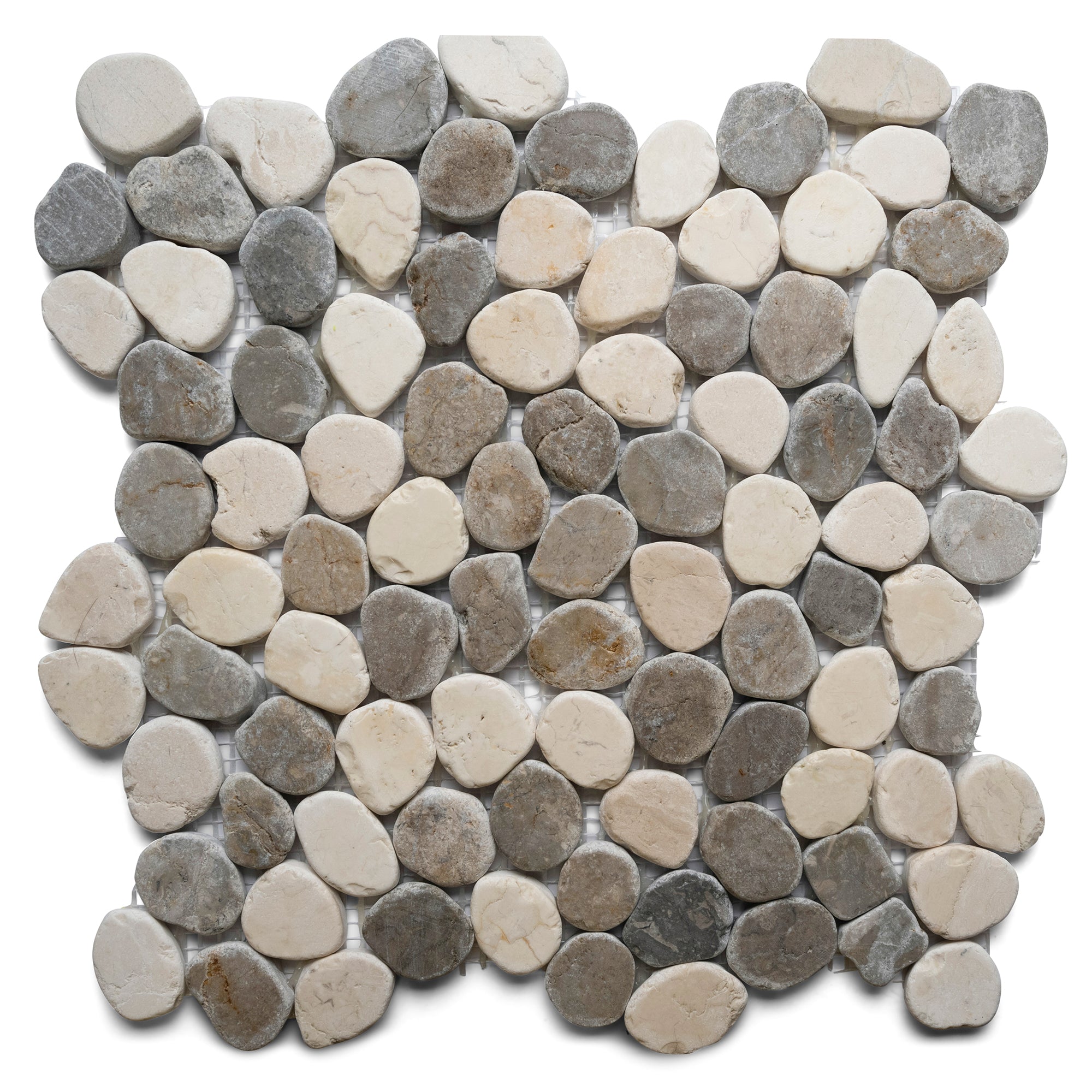 Sliced Mini Stone Grey And White Oval Marble Mosaic Tile - Pebble Tile Shop