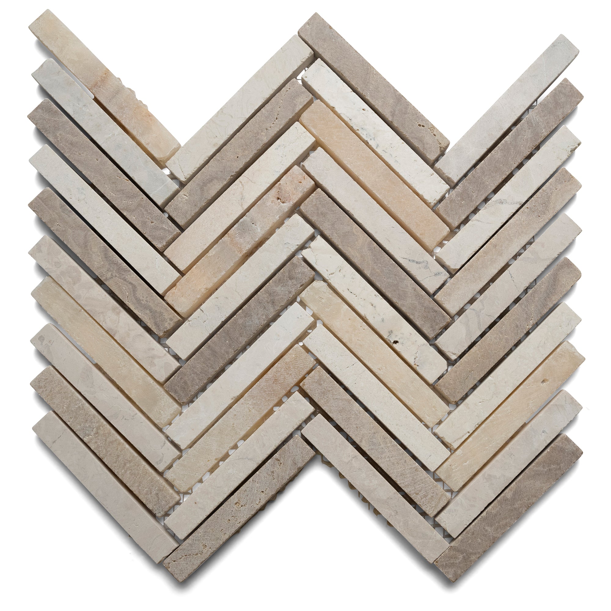 Mixed White And Onyx And Sunset Small Chevron Mosaic Tile - Pebble Tile Shop