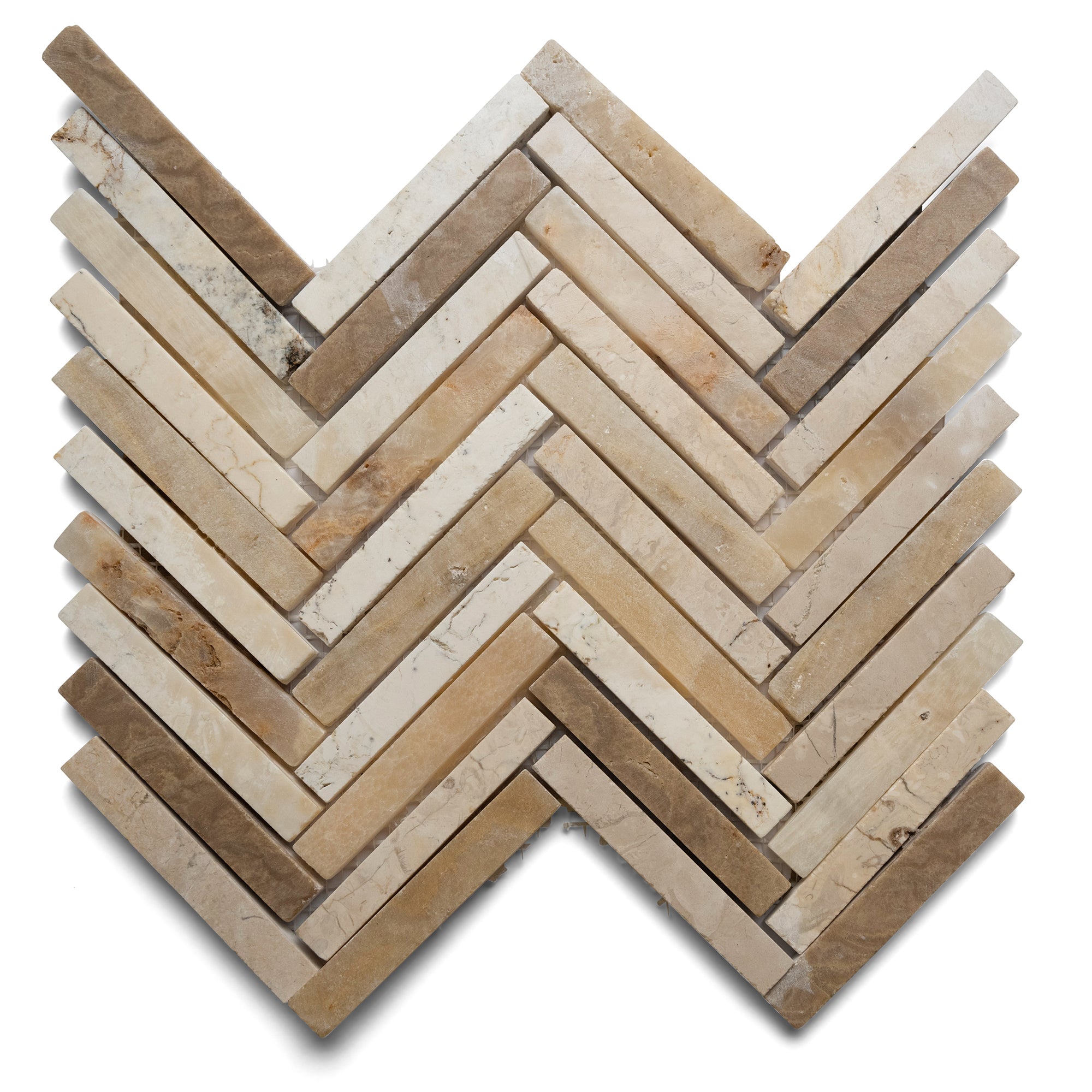 Mixed White And Onyx And Sunset Small Chevron Mosaic Tile - Pebble Tile Shop