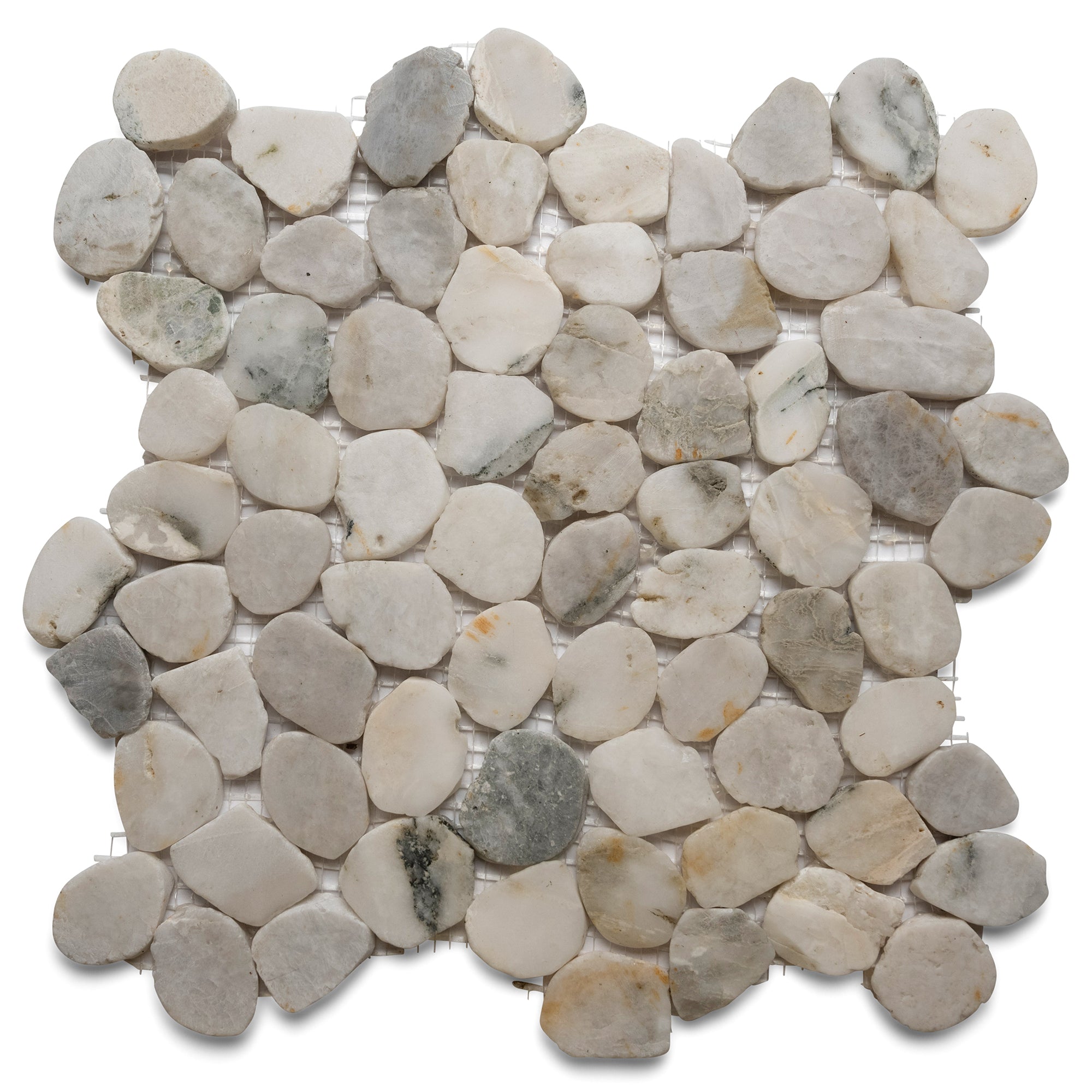 Glacier White Small Round Sliced Pebble Tile - Pebble Tile Shop
