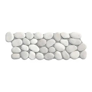 White Pebble Tile Border - 4" x 12" Unpolished Natural River Stone for Bathroom Kitchen Pool & Outdoor - Pebble Tile Shop