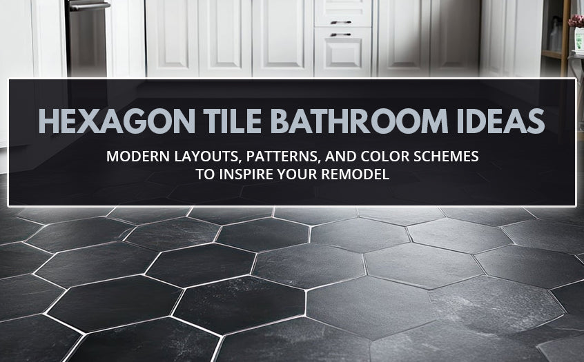 Modern hexagon tile bathroom floor design featuring dark geometric tiles in a contemporary bathroom remodel