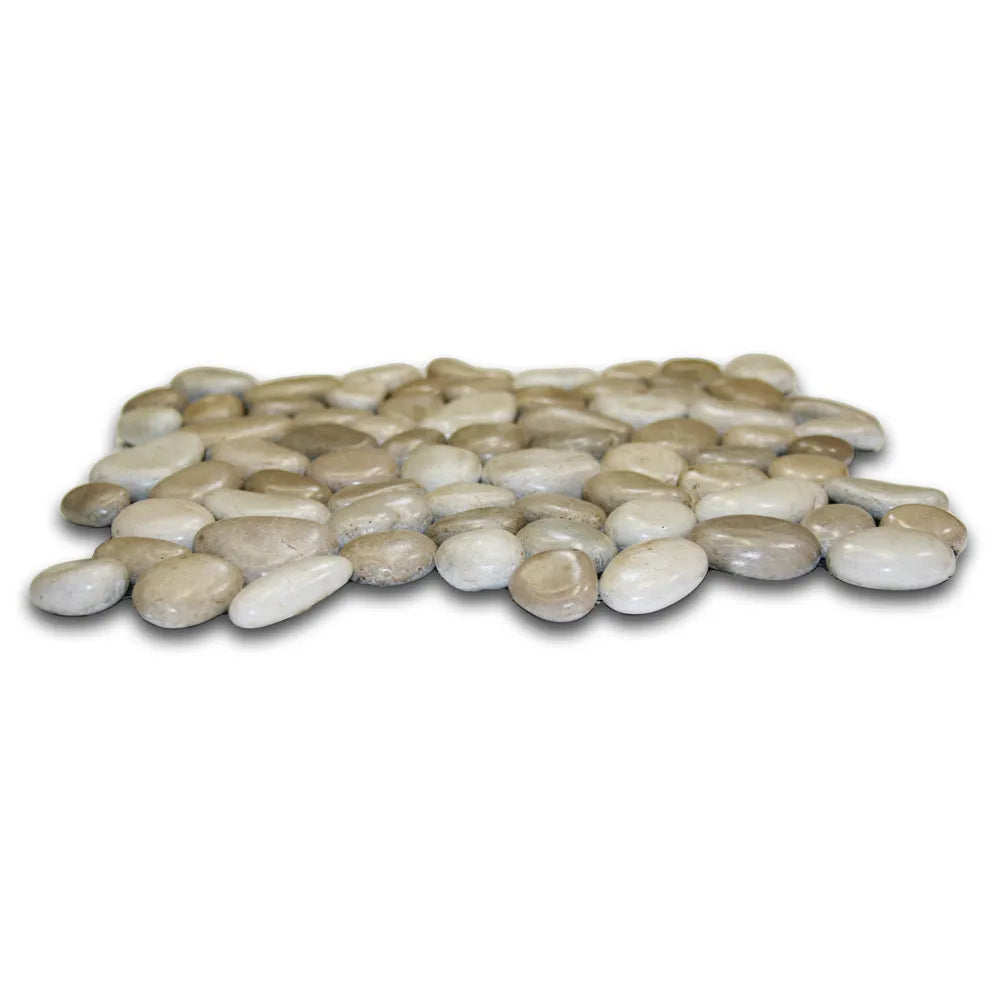 Glazed Java Tan and White Pebble Tile - Pebble Tile Shop