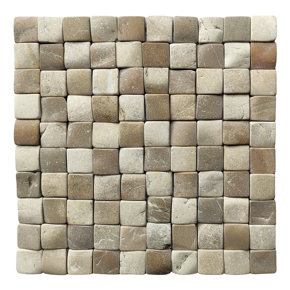Mosaic Java Lago Mix White and Java Tan Pebble Square Mosaic Tiles 1x1 | Pebble Tile Shop