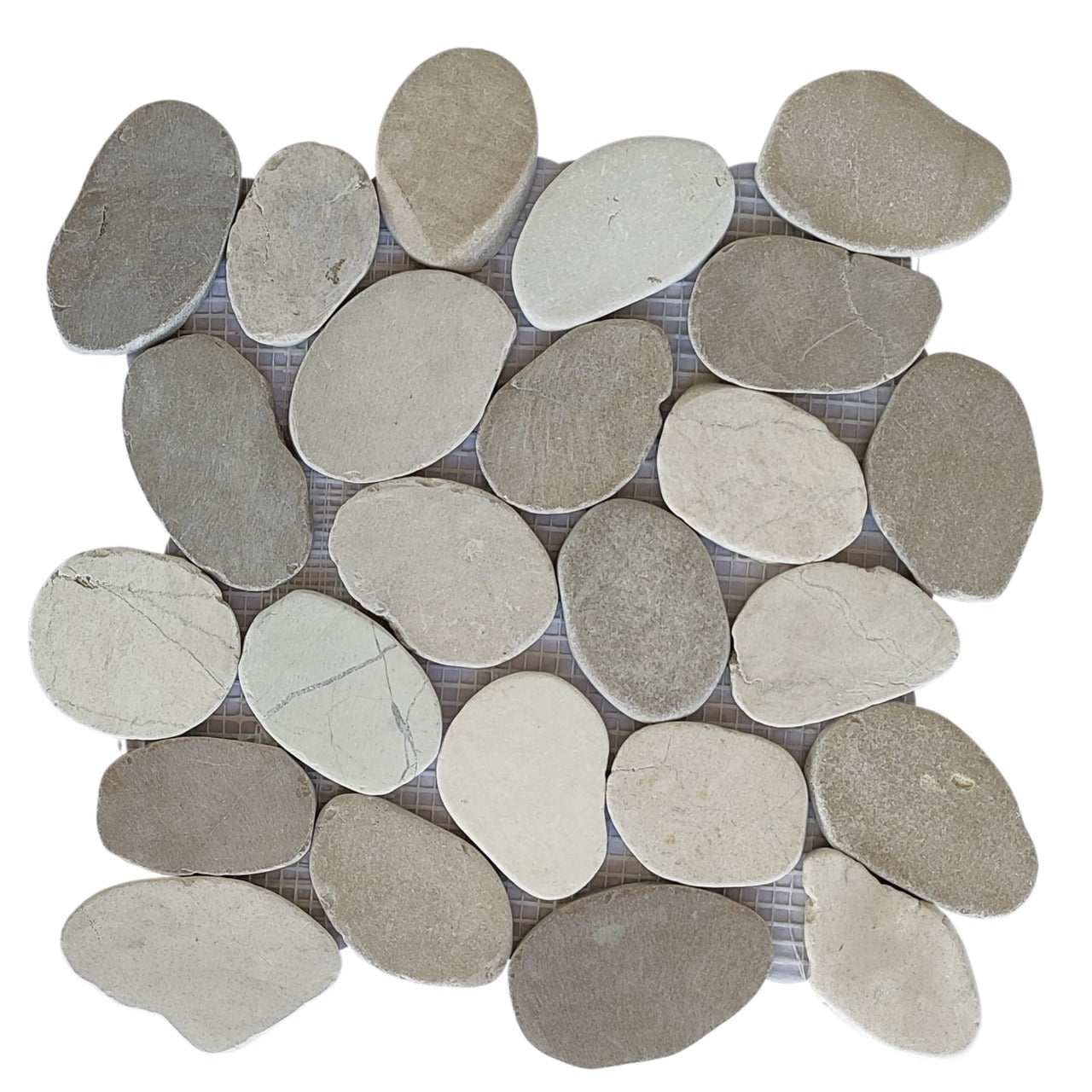 Java Sand Tilesd Mix White and Java Tan XL Sliced Pebble Tiles | Pebble Tile Shop
