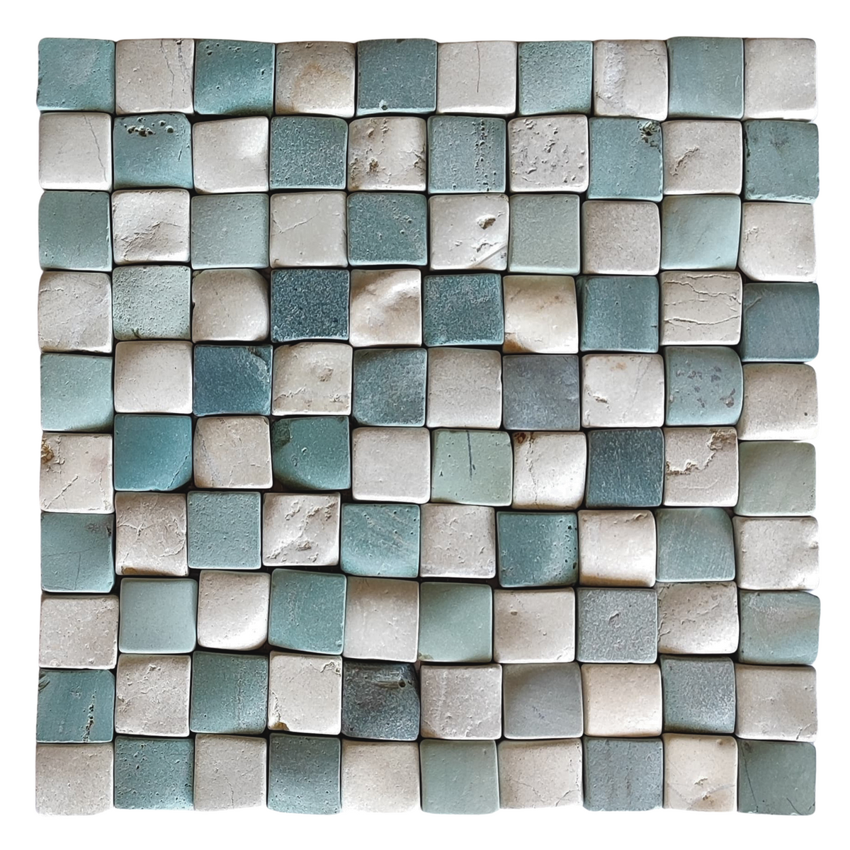 Mix White and Sea Green Pebble Square Mosaic Tiles 1x1 | Pebble Tile Shop