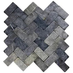 Grey Herringbone Stone Mosaic Tile