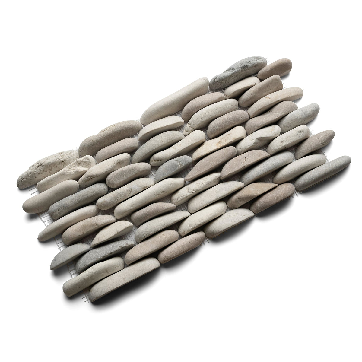Java Coins Tile Java Tan, White, and Grey Standing Pebble Tile | Pebble Tile Shop