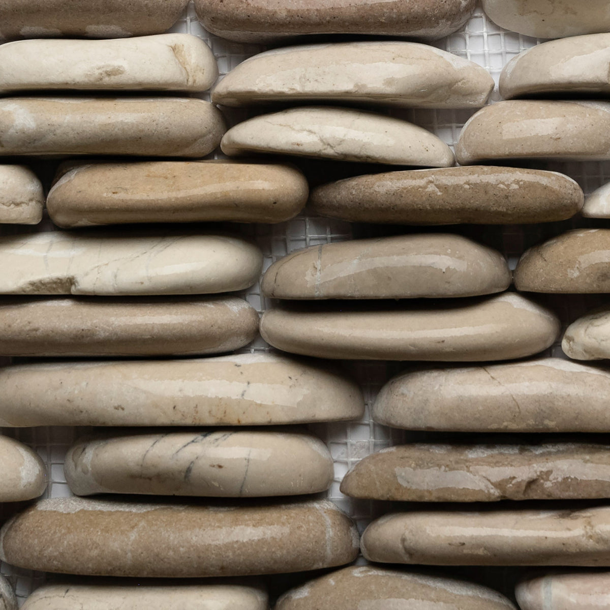 Java Coins Tile Java Tan, White, and Grey Standing Pebble Tile | Pebble Tile Shop