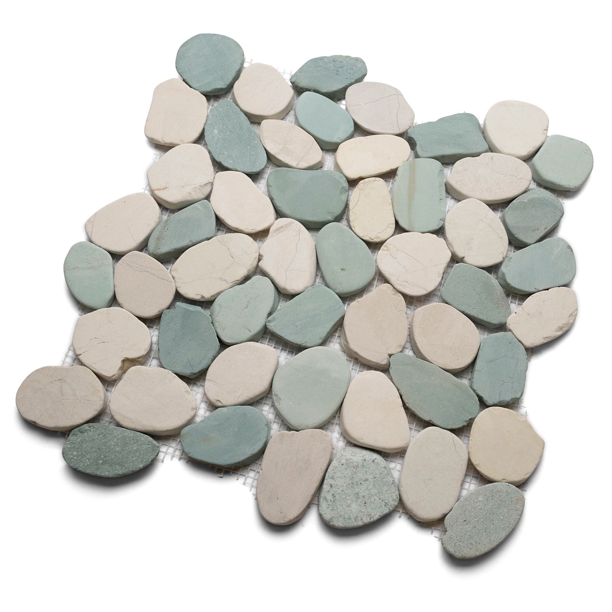 Sliced Sea Green and White Pebble Tile | Pebble Tile Shop