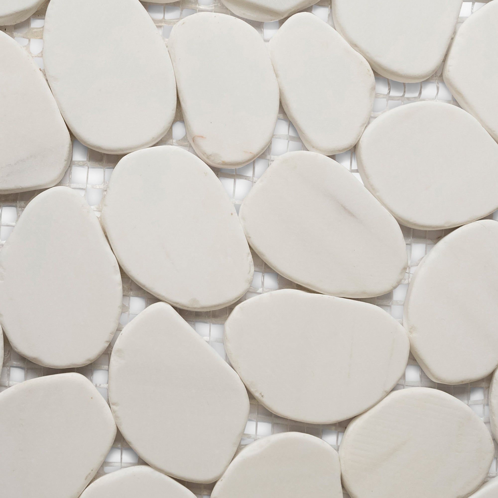 Sliced Stone Grey And White Oval Marble Mosaic Tile - Pebble Tile Shop